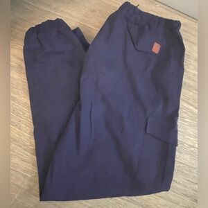 Men’s Cargo Navy Pants, Drawstring, Elastic Bottom, Size Large